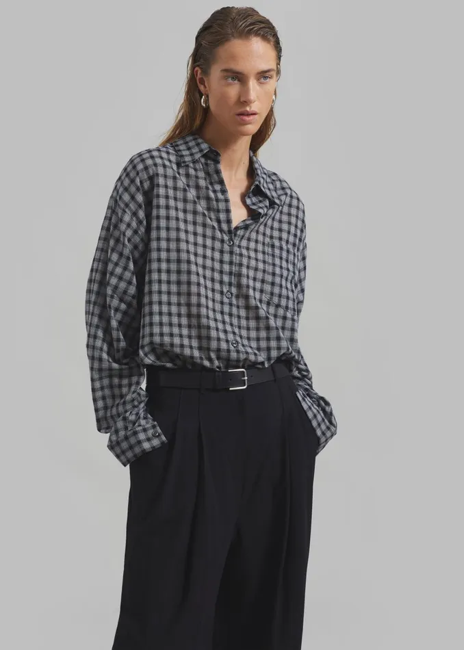 Women Emmett Plaid Shirt 8211 Black The Frankie Shop Tops