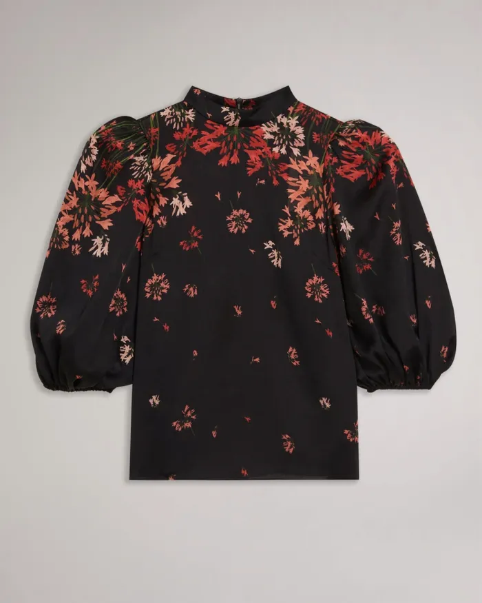 Women ERANTHE 8211 High Neck Balloon Sleeve Blouse Black Ted Baker Tops and Blouses
