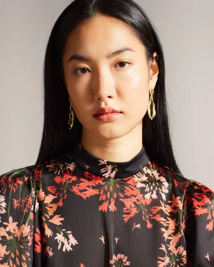 Women ERANTHE 8211 High Neck Balloon Sleeve Blouse Black Ted Baker Tops and Blouses