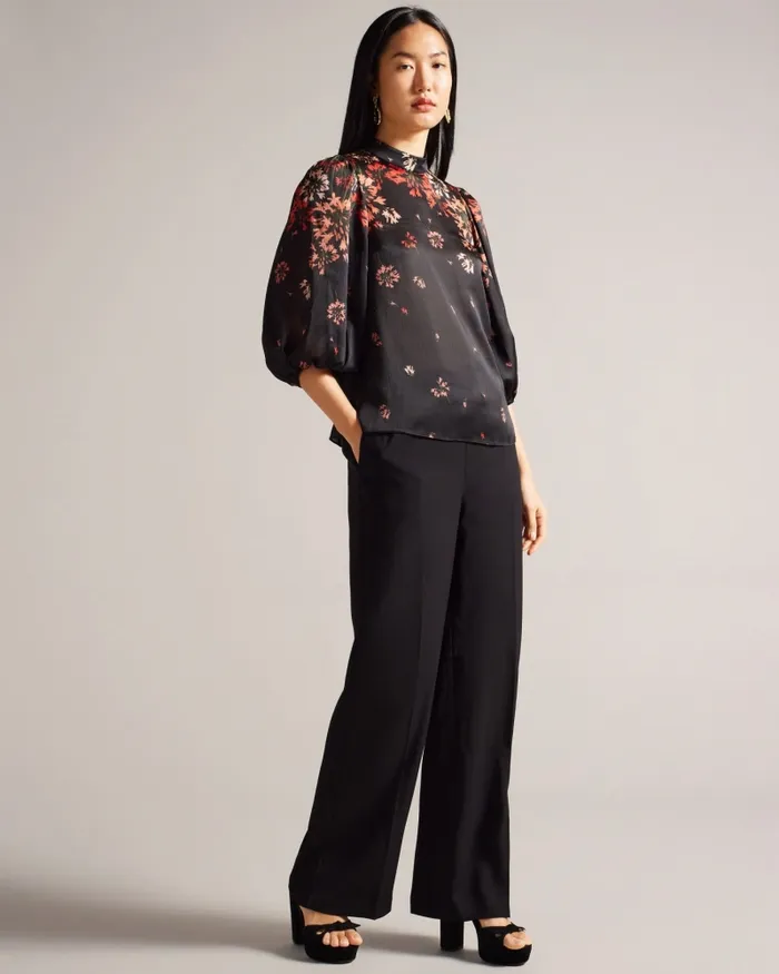 Women ERANTHE 8211 High Neck Balloon Sleeve Blouse Black Ted Baker Tops and Blouses