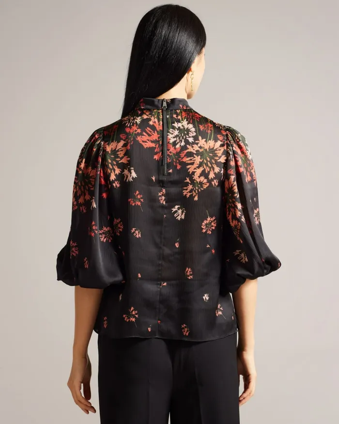 Women ERANTHE 8211 High Neck Balloon Sleeve Blouse Black Ted Baker Tops and Blouses
