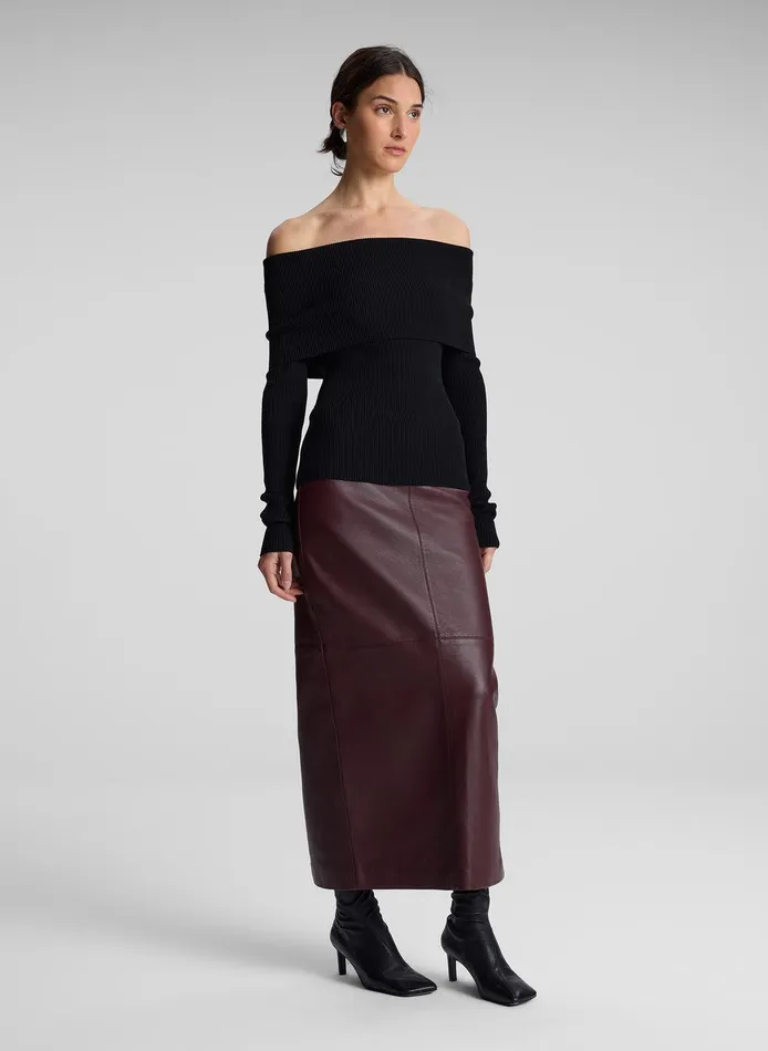 Women Evelyn Merino Off Shoulder Top Black ALC Knitwear