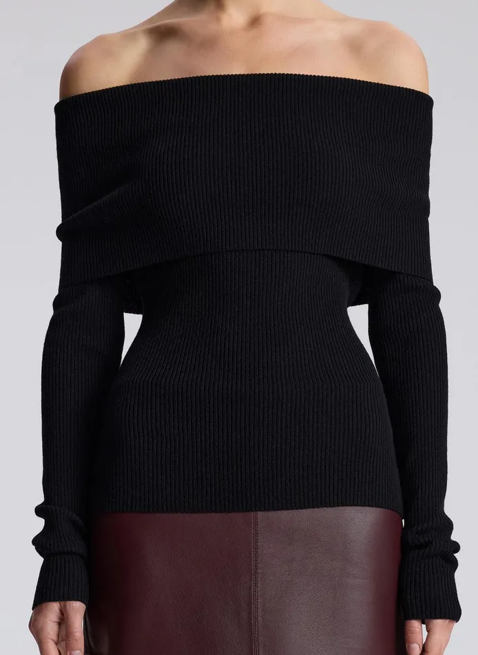 Women Evelyn Merino Off Shoulder Top Black ALC Knitwear