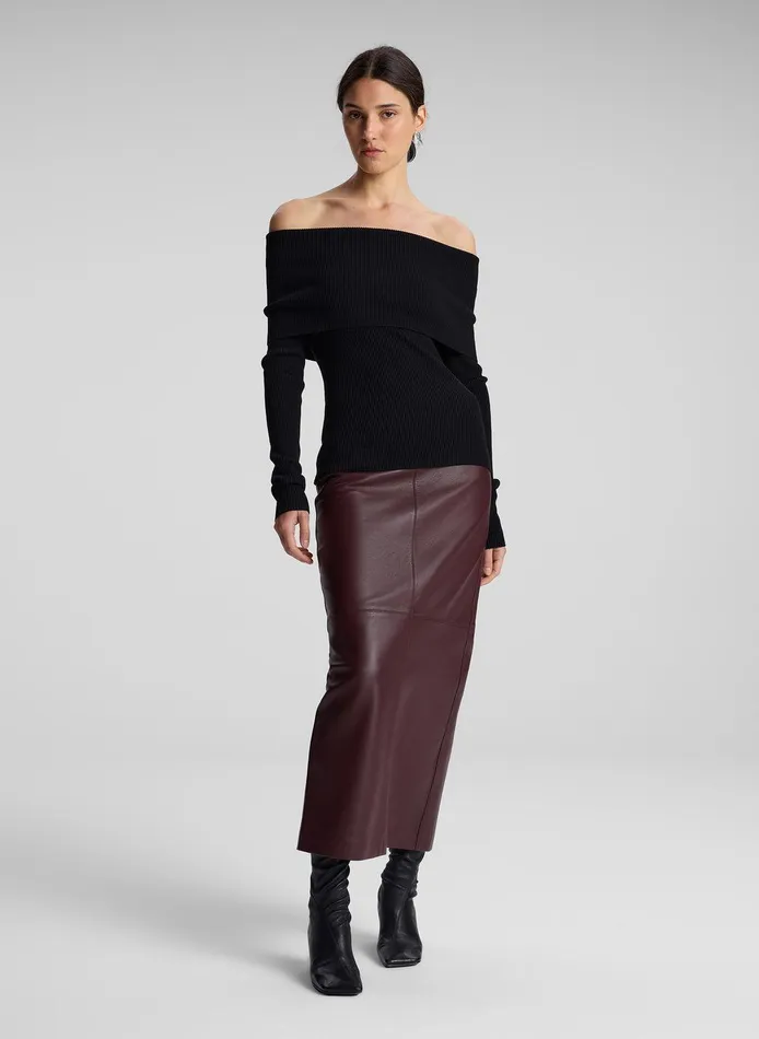 Women Evelyn Merino Off Shoulder Top Black ALC Knitwear