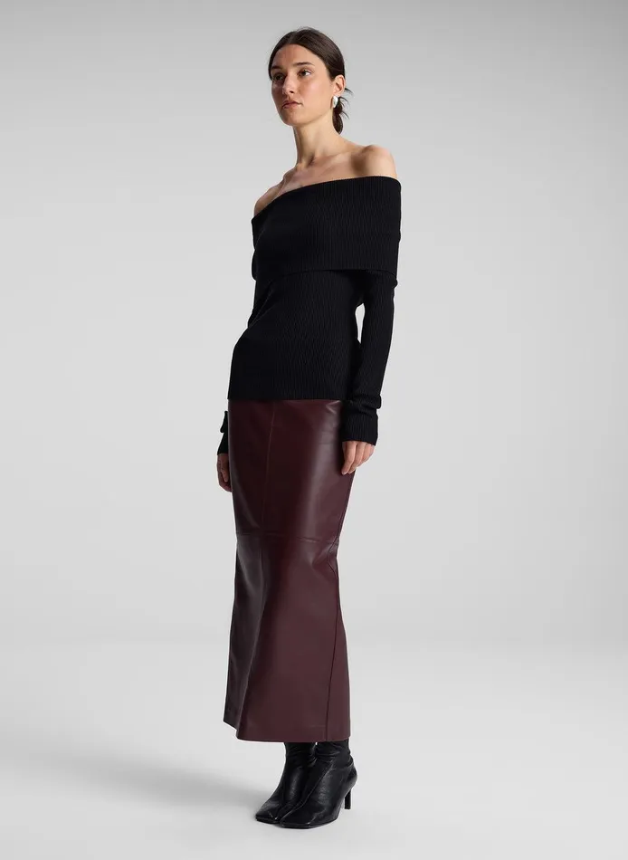 Women Evelyn Merino Off Shoulder Top Black ALC Knitwear
