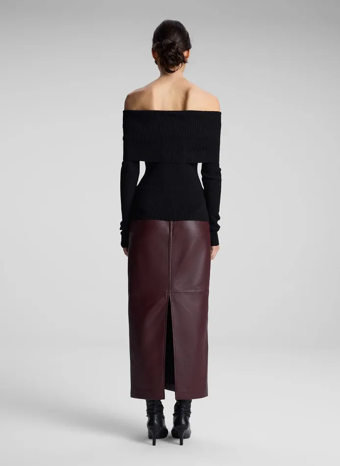 Women Evelyn Merino Off Shoulder Top Black ALC Knitwear