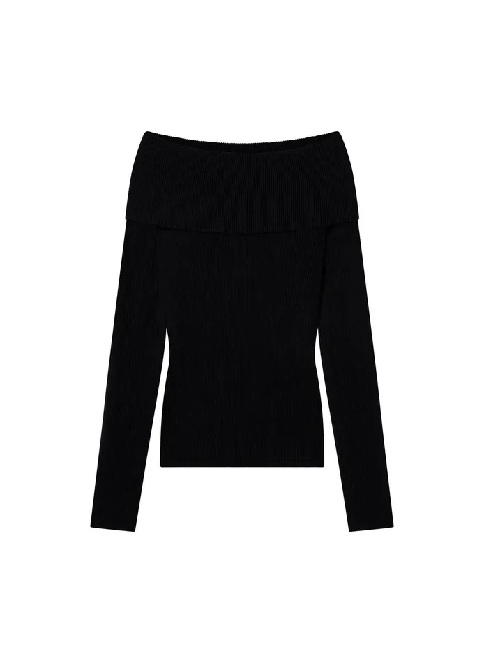 Women Evelyn Merino Off Shoulder Top Black ALC Knitwear