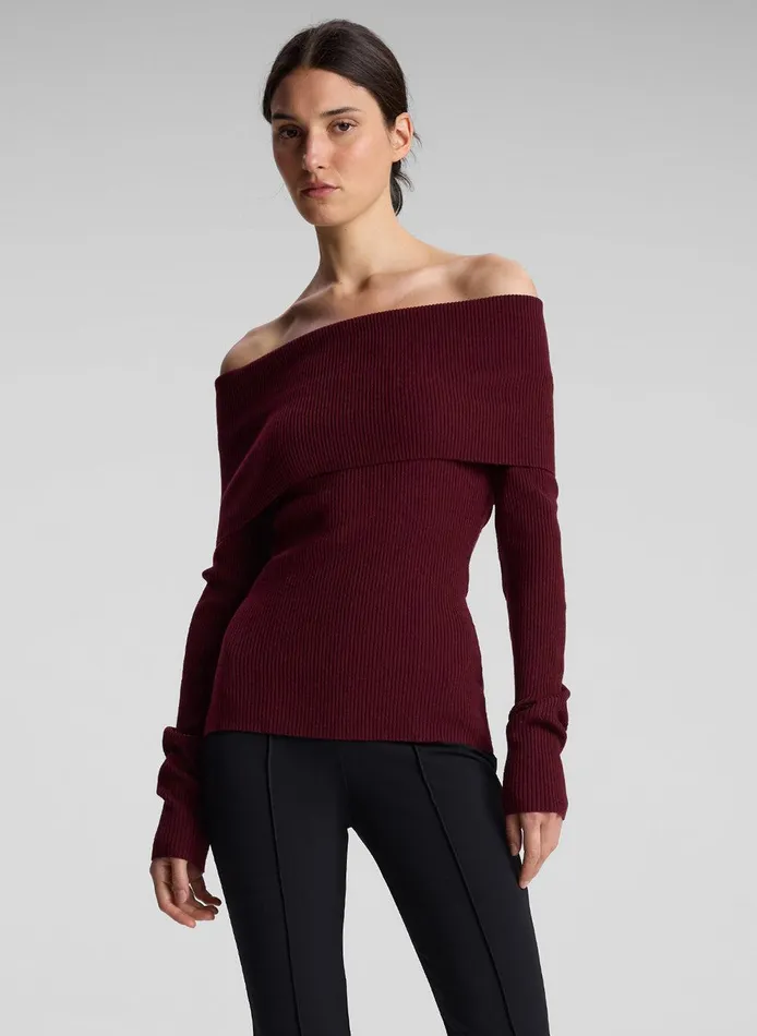 Women Evelyn Merino Off Shoulder Top Burgundy ALC Tops