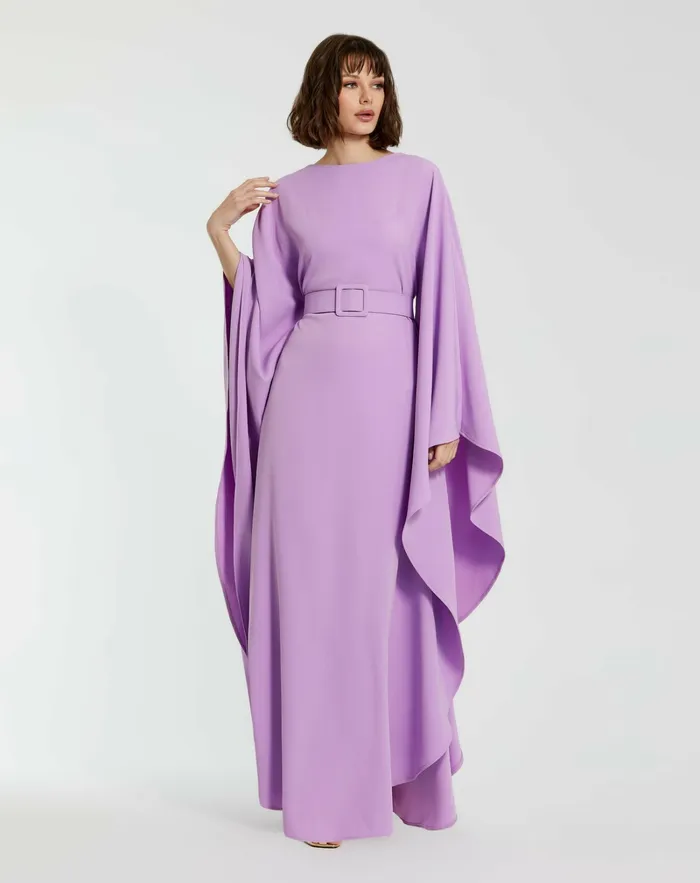 Women Every Day Dresses Mac Duggal Crepe Boat Neck Caftan Dress With Belt Orchid