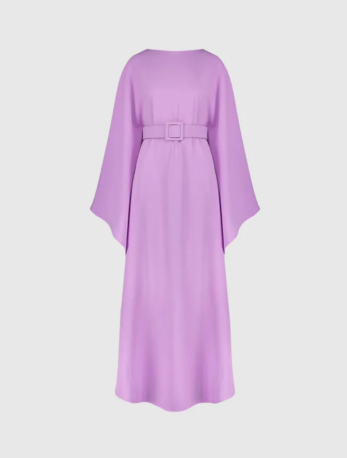 Women Every Day Dresses Mac Duggal Crepe Boat Neck Caftan Dress With Belt Orchid