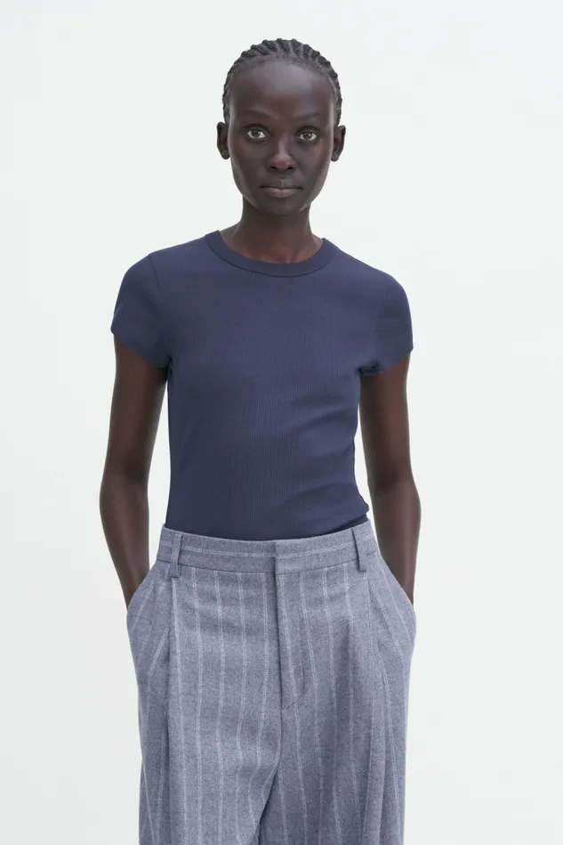 Women Fine Rib Tee Iris Blue Filippa K Tops