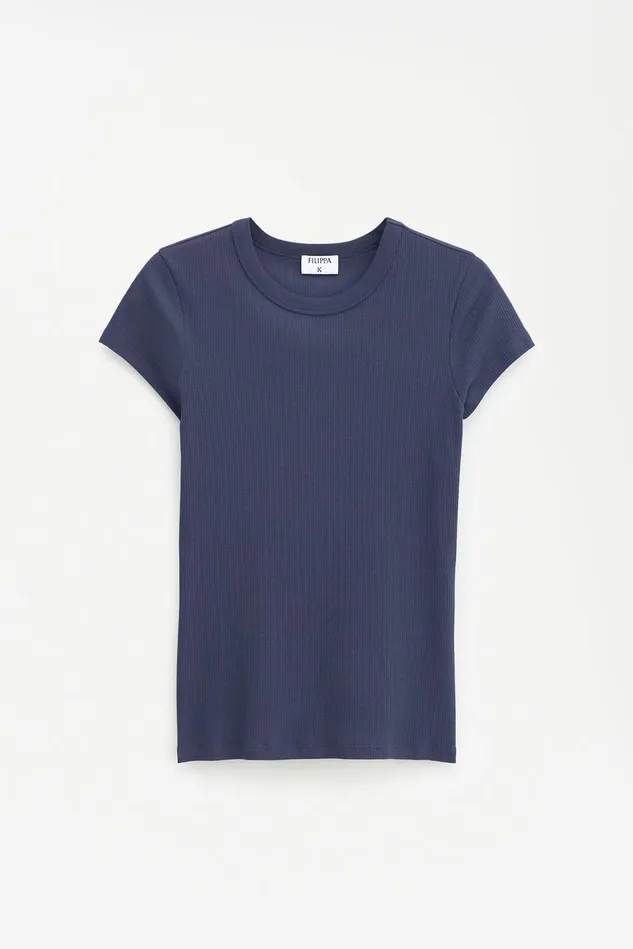 Women Fine Rib Tee Iris Blue Filippa K Tops