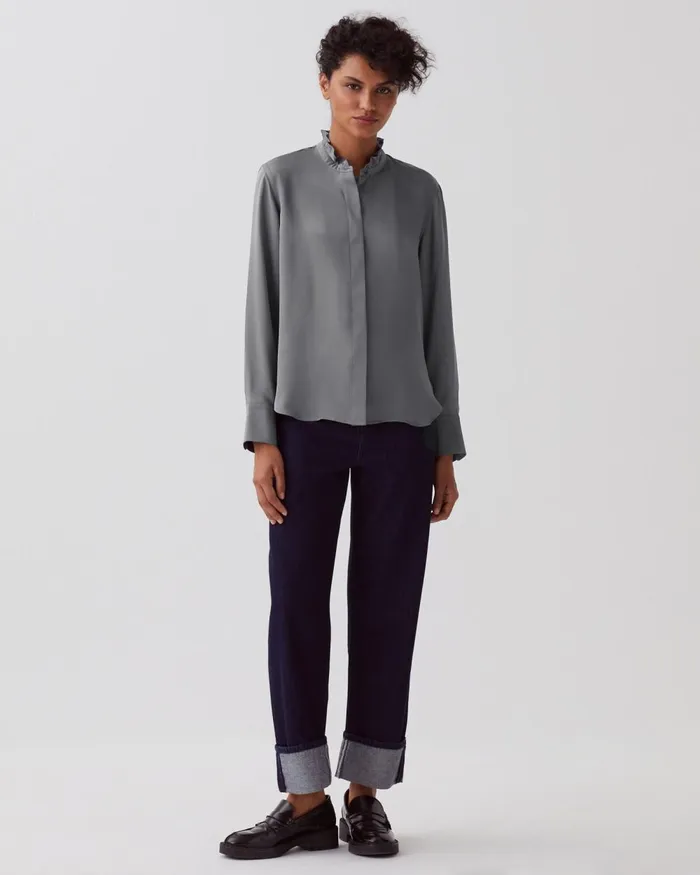 Women Fluid Ruffled Shirt Grey Comptoir Des Cotonniers Blouses and Shirts and Tops Women Fluid Ruffled Shirt Grey Comptoir Des Cotonniers Blouses and Shirts and Tops