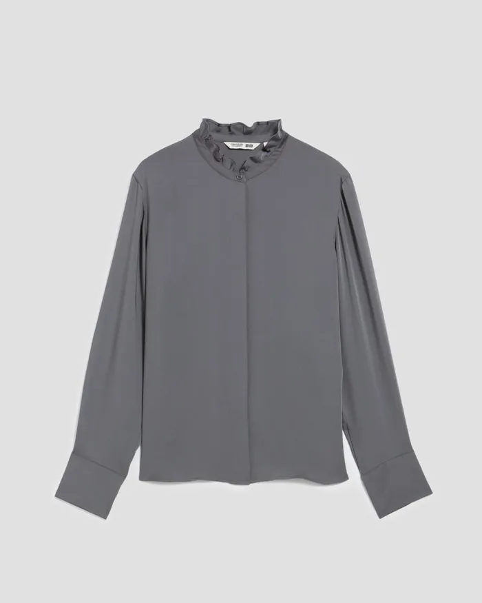 Women Fluid Ruffled Shirt Grey Comptoir Des Cotonniers Blouses and Shirts and Tops Women Fluid Ruffled Shirt Grey Comptoir Des Cotonniers Blouses and Shirts and Tops