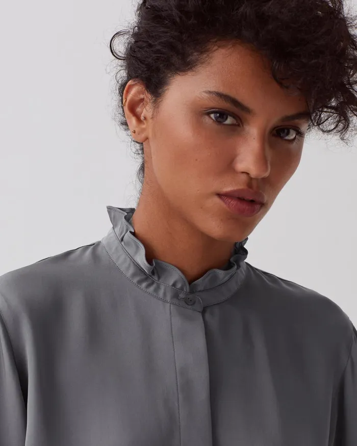 Women Fluid Ruffled Shirt Grey Comptoir Des Cotonniers Blouses and Shirts and Tops Women Fluid Ruffled Shirt Grey Comptoir Des Cotonniers Blouses and Shirts and Tops