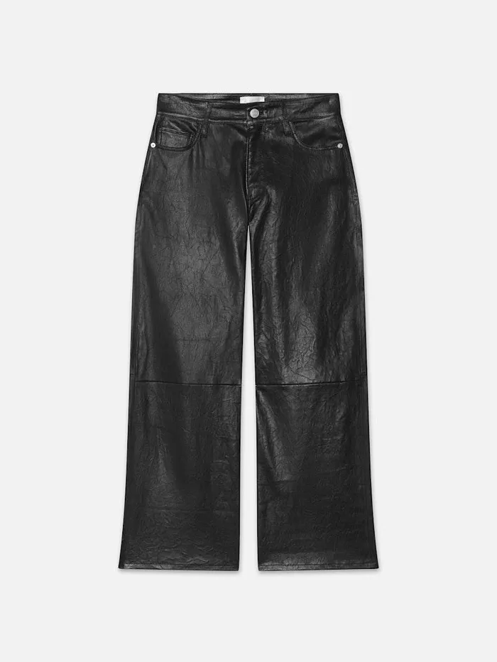 Women FRAME Leather and Suede Slim Palazzo Crop Leather Trouser