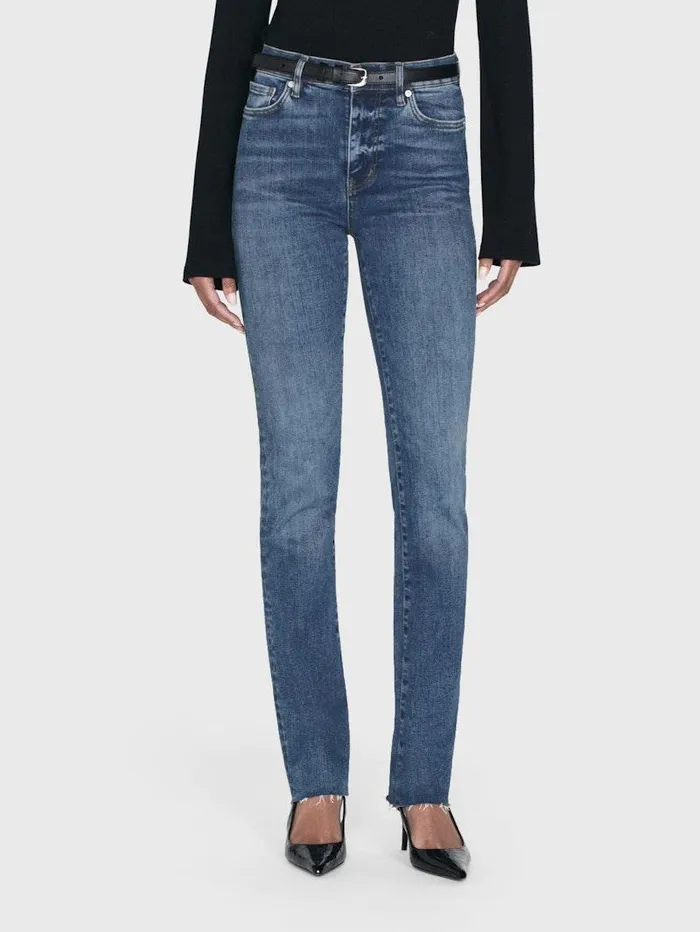 Women FRAME Straight Le High Straight Long Raw Fray