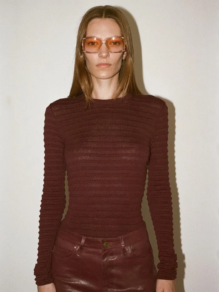Women FRAME Tops and Blouses Smocked Long Sleeve Crewneck Women FRAME Tops and Blouses Smocked Long Sleeve Crewneck