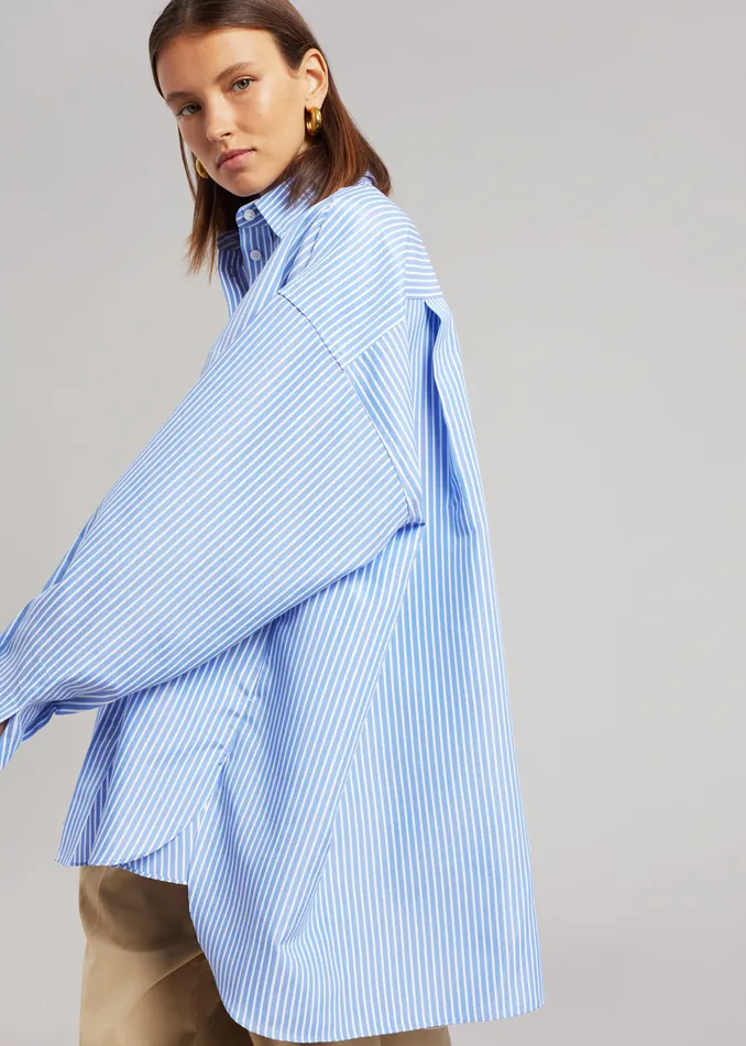 Women Georgia Stripe Shirt 8211 WhiteLight Blue The Frankie Shop Tops