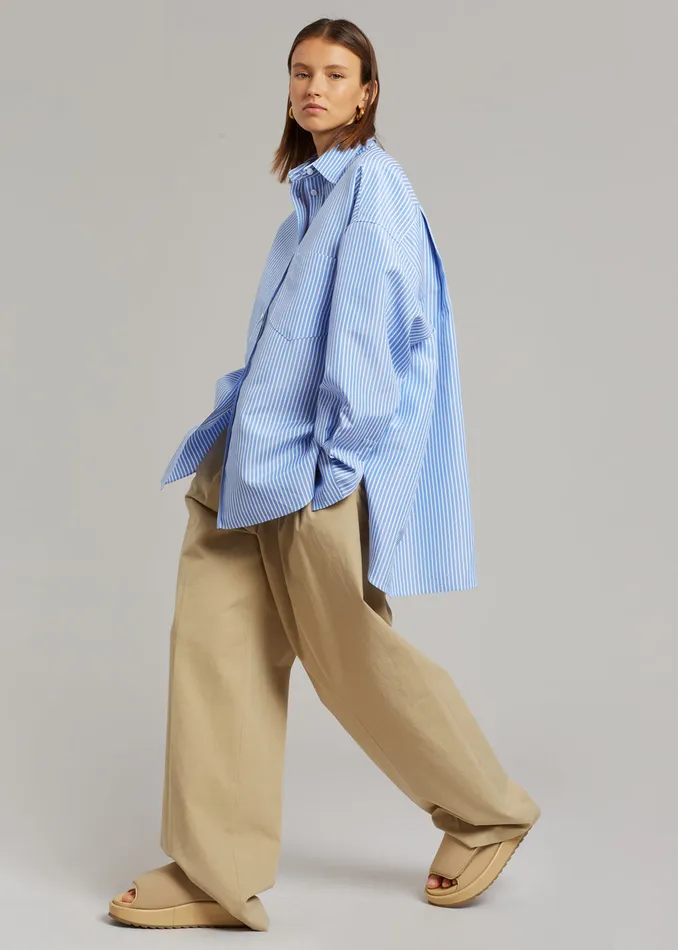 Women Georgia Stripe Shirt 8211 WhiteLight Blue The Frankie Shop Tops