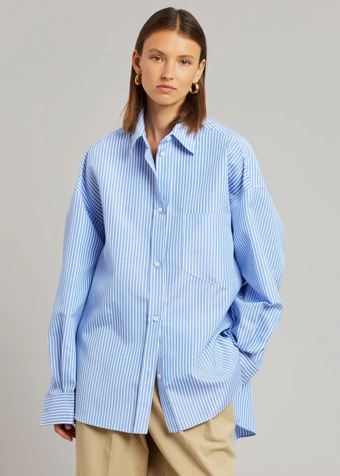 Women Georgia Stripe Shirt 8211 WhiteLight Blue The Frankie Shop Tops