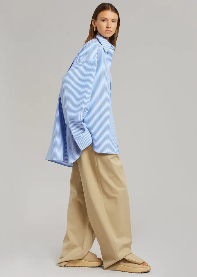 Women Georgia Stripe Shirt 8211 WhiteLight Blue The Frankie Shop Tops