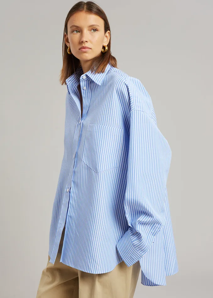 Women Georgia Stripe Shirt 8211 WhiteLight Blue The Frankie Shop Tops