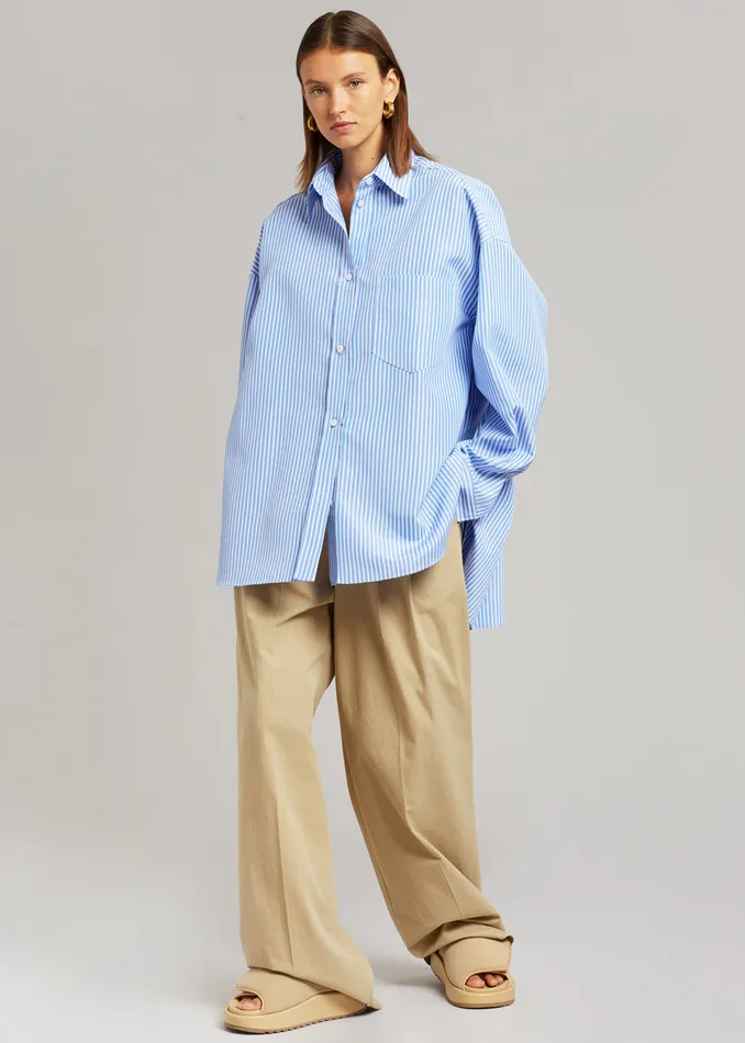 Women Georgia Stripe Shirt 8211 WhiteLight Blue The Frankie Shop Tops