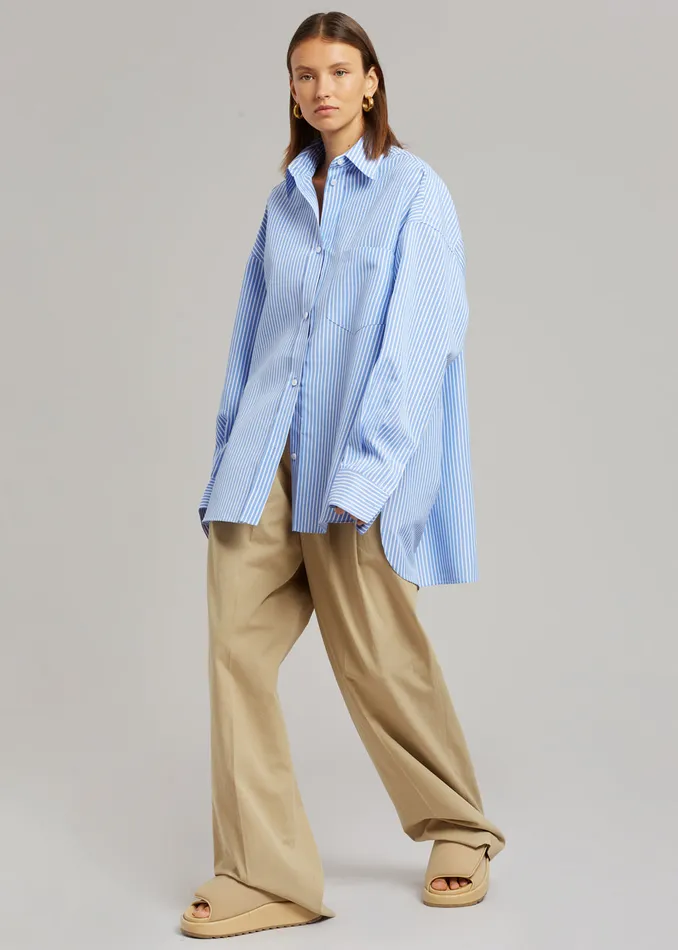 Women Georgia Stripe Shirt 8211 WhiteLight Blue The Frankie Shop Tops