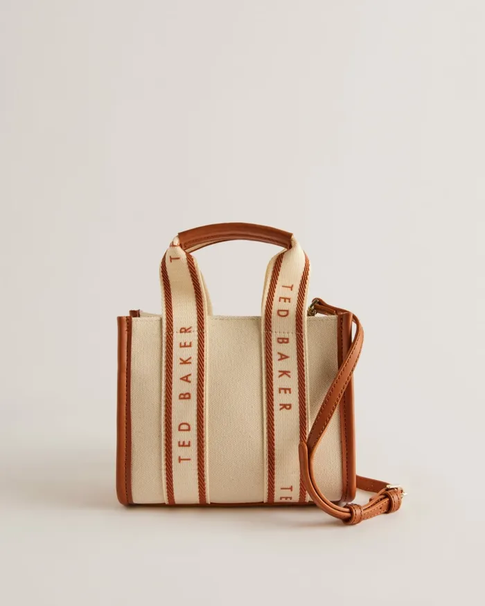 Women GEORJIY 8211 Mini Branded Webbing Canvas Tote Bag Natural Ted Baker Tote Bags