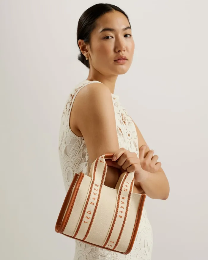Women GEORJIY 8211 Mini Branded Webbing Canvas Tote Bag Natural Ted Baker Tote Bags