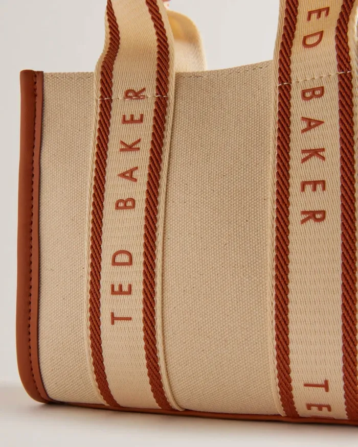 Women GEORJIY 8211 Mini Branded Webbing Canvas Tote Bag Natural Ted Baker Tote Bags