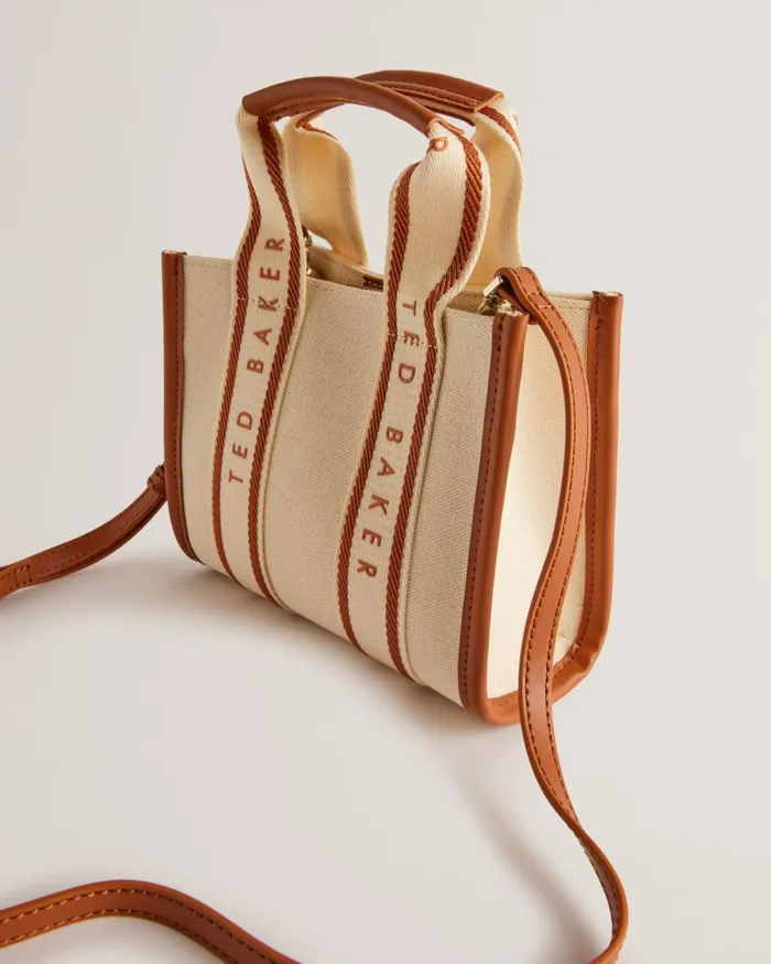 Women GEORJIY 8211 Mini Branded Webbing Canvas Tote Bag Natural Ted Baker Tote Bags