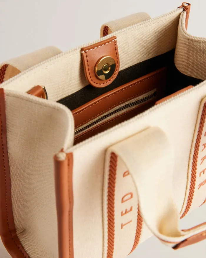 Women GEORJIY 8211 Mini Branded Webbing Canvas Tote Bag Natural Ted Baker Tote Bags