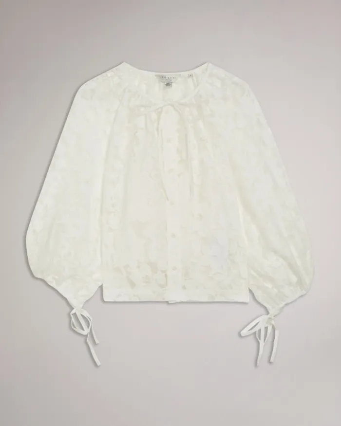 Women GILLOU 8211 Puff Sleeve Blouse With Tie Detail White Ted Baker Tops and Blouses