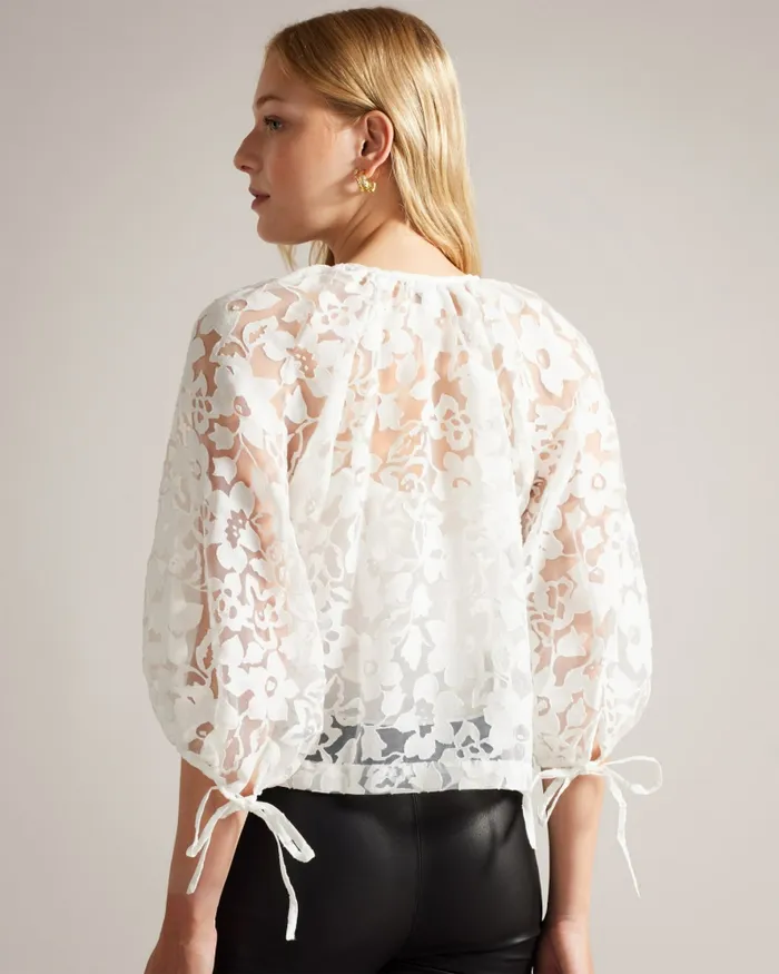 Women GILLOU 8211 Puff Sleeve Blouse With Tie Detail White Ted Baker Tops and Blouses
