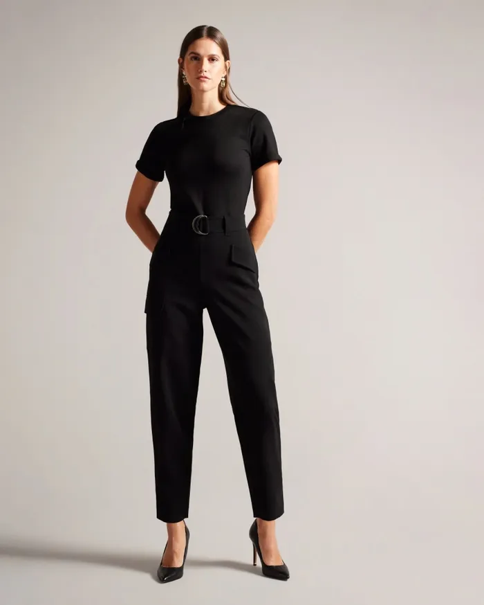 Women GRACIEJ 8211 High Waisted Belted Cargo Jumpsuit Black Ted Baker Jumpsuits and Playsuits