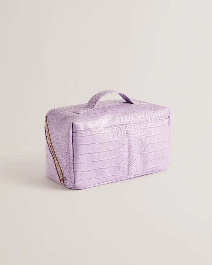 Women HAANAS 8211 Large Gloss Croc Effect Washbag Lilac Ted Baker Wash and Makeup Bags