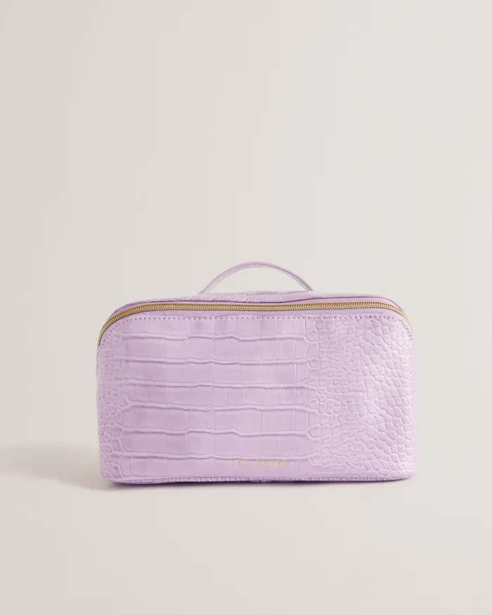 Women HAANAS 8211 Large Gloss Croc Effect Washbag Lilac Ted Baker Wash and Makeup Bags
