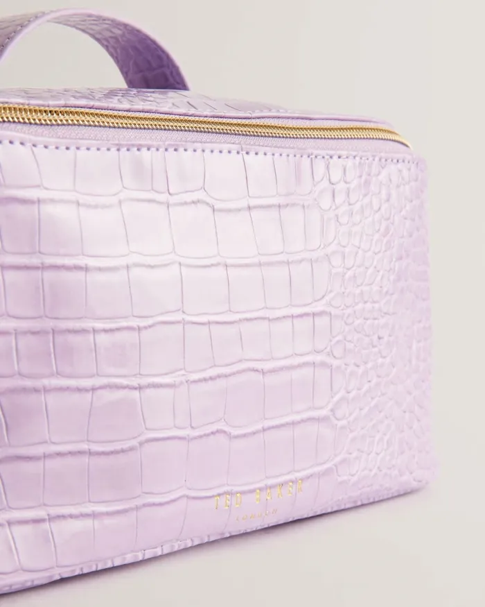 Women HAANAS 8211 Large Gloss Croc Effect Washbag Lilac Ted Baker Wash and Makeup Bags