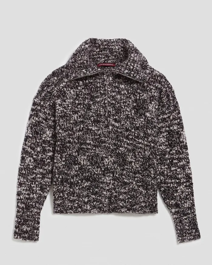 Women HalfZip Jumper Boucle Blk White Comptoir Des Cotonniers Knit Women HalfZip Jumper Boucle Blk White Comptoir Des Cotonniers Knit