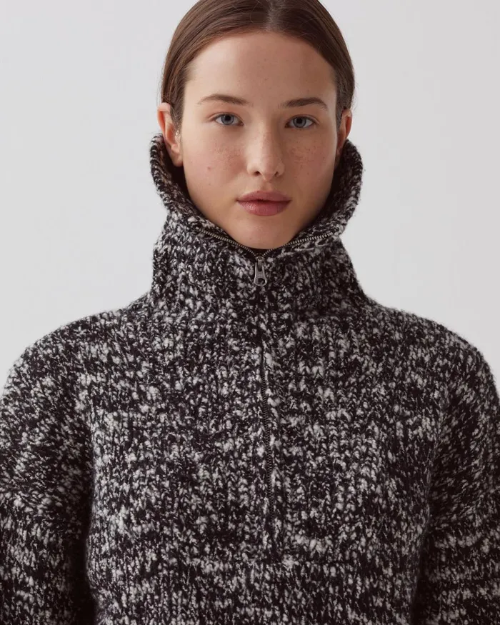 Women HalfZip Jumper Boucle Blk White Comptoir Des Cotonniers Knit Women HalfZip Jumper Boucle Blk White Comptoir Des Cotonniers Knit