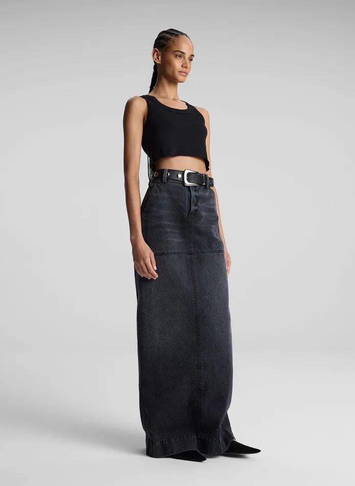 Women Halsey Cropped Cotton Rib Tank Black ALC Tops