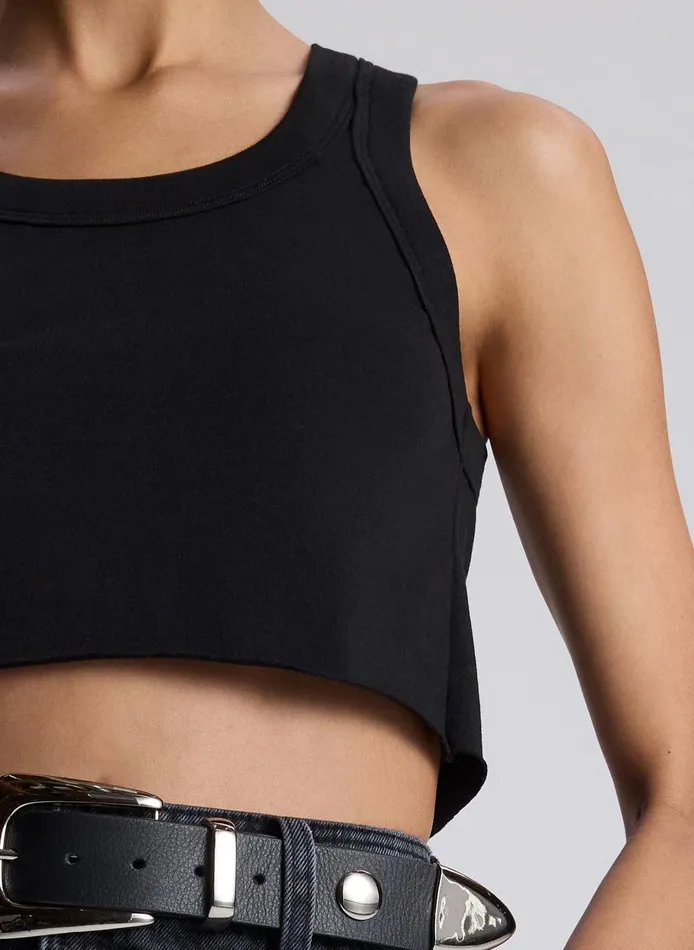 Women Halsey Cropped Cotton Rib Tank Black ALC Tops