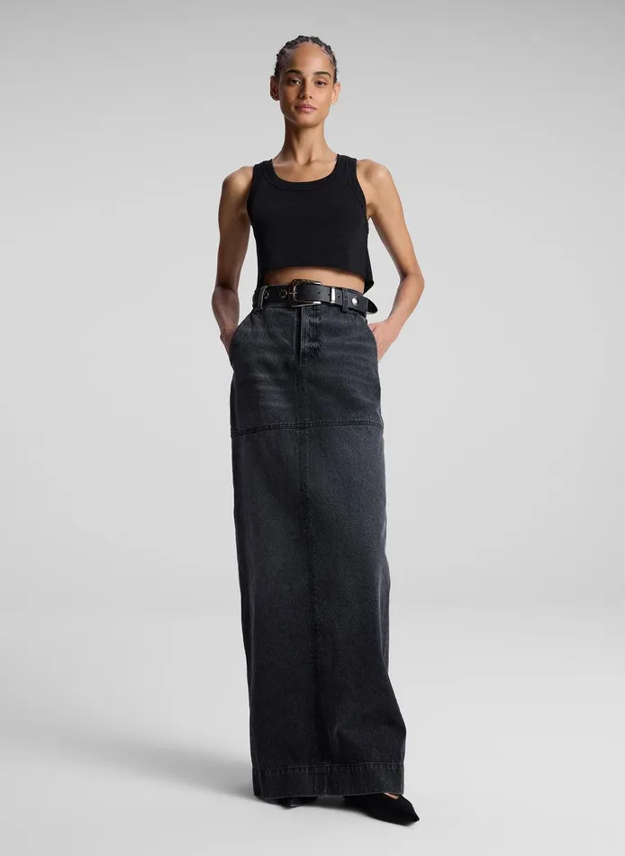 Women Halsey Cropped Cotton Rib Tank Black ALC Tops