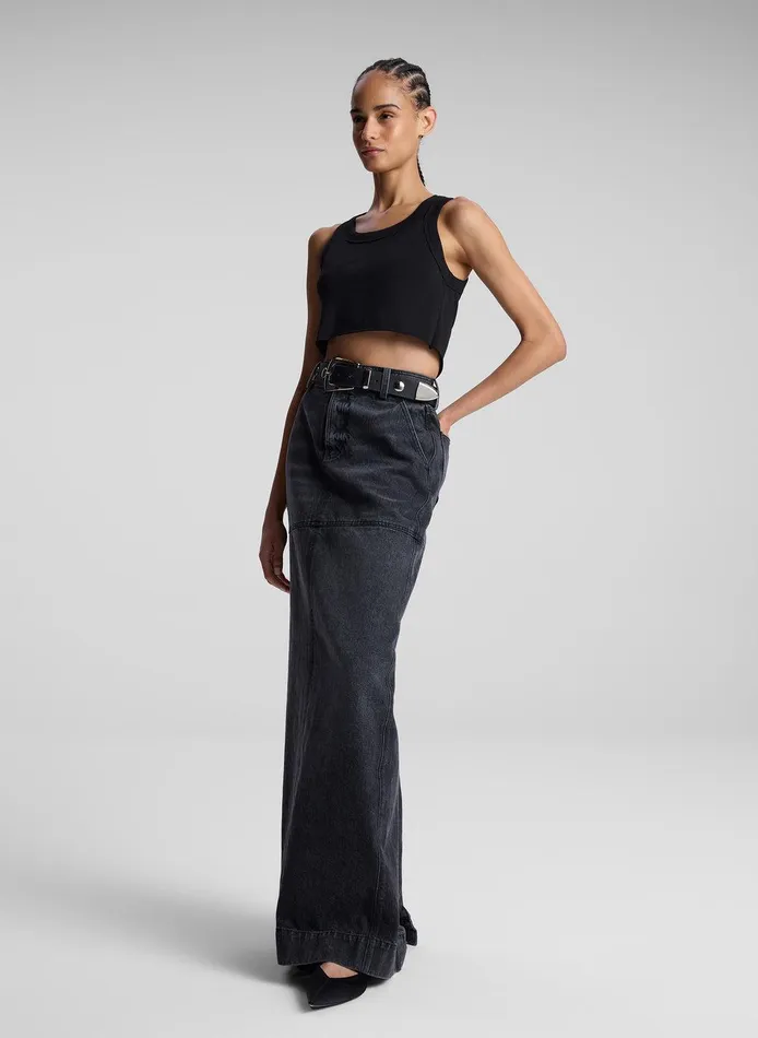Women Halsey Cropped Cotton Rib Tank Black ALC Tops