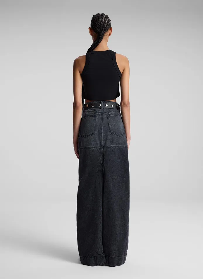 Women Halsey Cropped Cotton Rib Tank Black ALC Tops