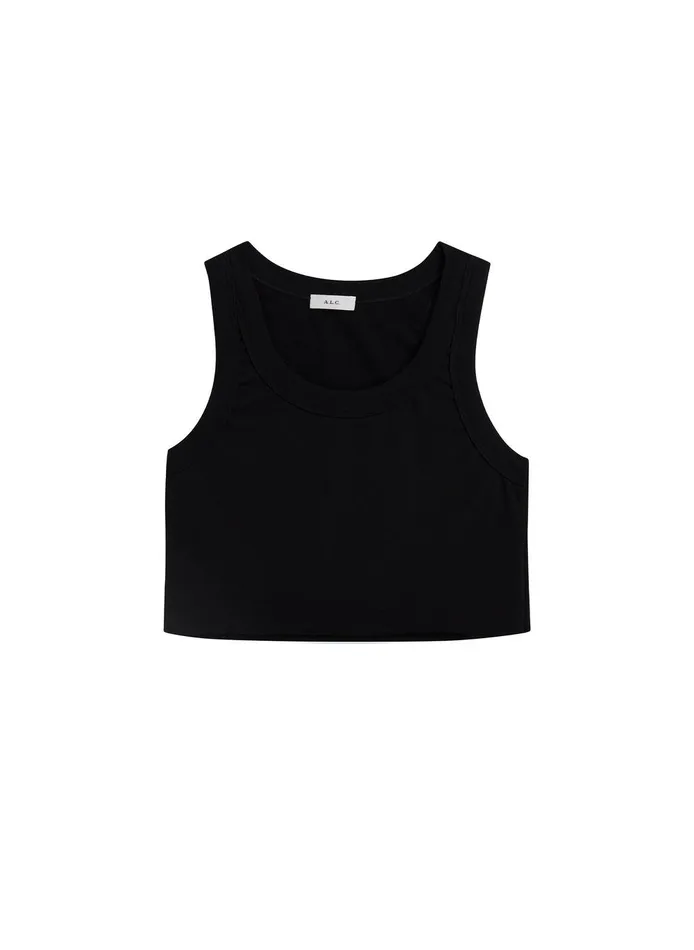 Women Halsey Cropped Cotton Rib Tank Black ALC Tops