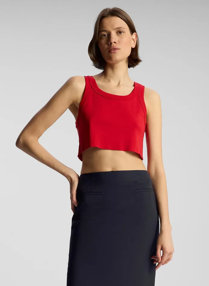 Women Halsey Cropped Cotton Rib Tank Rouge ALC Tees and Tanks