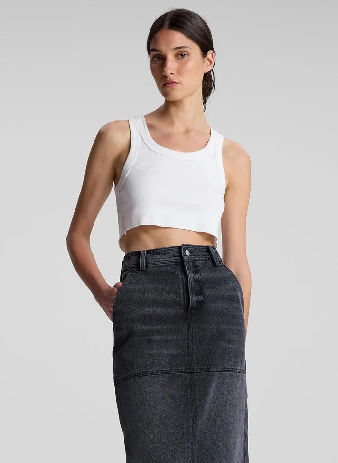 Women Halsey Cropped Cotton Rib Tank White ALC Tees and Tanks